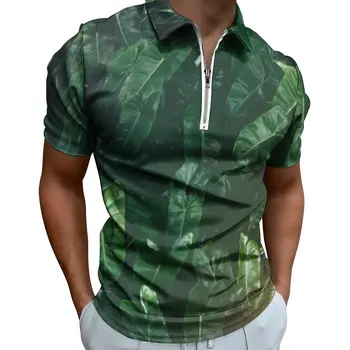 Tropicale Cu Frunze Casual T-Shirt Elegant Frunze De Palmier De Imprimare Tricouri Polo Cu Fermoar Elegant Tricou Om Topuri Imprimate De Dimensiuni Mari