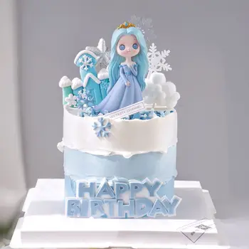Blue Princess Castle Cake Topper Ornamente Fata de Ziua Weedding Decor Consumabile Ziua Îndrăgostiților Provizii