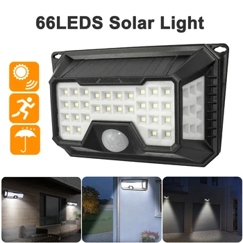 66 LED Solar Power Light Cu 3 Moduri de PIR Senzor de Miscare 120 Grade Unghi Exterior Impermeabil IP44 Solare Lampă de Perete Grădină, Curte de Lumină