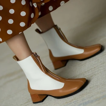 Nou Pantofi Toamna Femei Pătrat Deget De La Picior Toc Indesata Cizme Femei Din Piele Culori Amestecate Femei Cizme Cizme De Moda Negru De Pantofi Femei