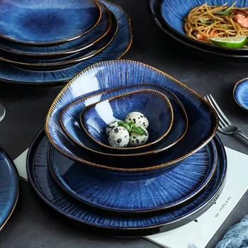 Klin Glazura de Culoare Albastru ceramică veselă acasă placă plană adânc friptura fel de mâncare mic dejun cina placa funda mare