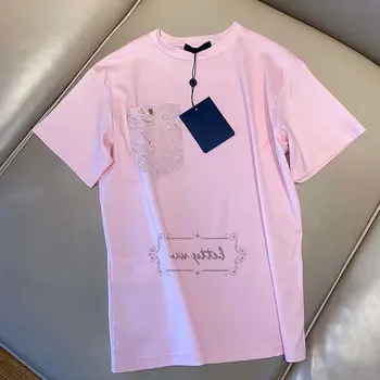 Femei Vara Tee Shirt Design Jacquard Buzunare Maneci Scurte T-shirt Moda coreeană Liber Casual Alb de Sus Haine de sex Feminin