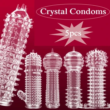 5PCS Transparents Prezervative Reutilizabile Penis Sleeve Jucarii Sexuale Pentru Barbati Extensie a Penisului Extindere Întârziere Inele pentru Penis Ultra Subtire Prezervative