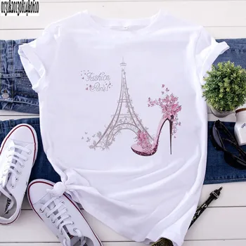 Femeile Paris Turnul Eiffel Print T Camasa de Vara cu Maneci scurte O Gât T-shirt Doamnelor Camasi Casual Unisex Street Purta Topuri Tricouri