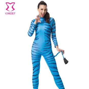 Albastru Zebra Adult Na ' vi Salopeta Costum Sexy Costume de Halloween Pentru Femei Cosplay Afanda Supererou Film Sci-Fi Costum de Carnaval