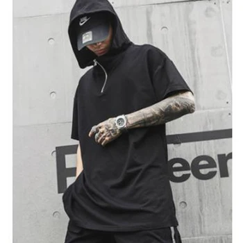Bărbați Moda Casual cu Glugă T-shirt de sex Masculin High Street Hip-Hop, Punk Tricou Streetwear Tricou