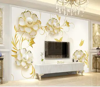 Decorațiuni 3d tapet Simplu și elegant de aur camellia perla tapet pentru pereți roll