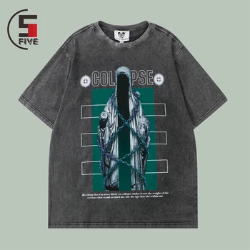 Dificultate Spălat T Shirt Mens Fantoma Imprimare Spring Street Hip Hop Supradimensionate Jumătate Maneca Topuri 2022 Harajuku Retro Unisex Teuri Topuri