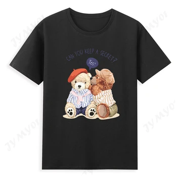 Moda Anime Ursuleț de pluș Negru T Shirt Kawaii de sex Feminin cu mânecă Scurtă Animal Print de Bumbac Unisex cuplu de Desene animate T-shirt