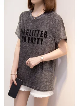 Supradimensionat Stralucitoare 5XL T-shirt Femei 2022 Haine de Vară Luminoase de Culoare Mare Tricouri Scrisoarea Imprimate Maneca Scurta Topuri