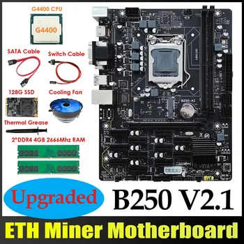 B250 ETH Miner Placa de baza 12PCIE+G4400 CPU+2XDDR4 4GB RAM+128G MSATA SSD+Ventilator+Cablu SATA+Cablu de Switch+pasta Termică