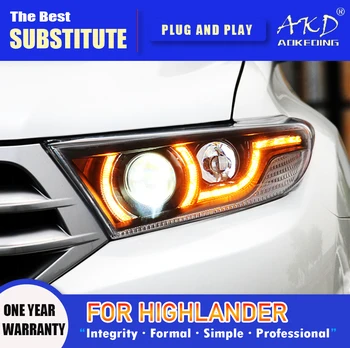 AKD Lampă de Cap pentru Toyota Highlander Faruri LED 2012-2014 Faruri DRL Semnalizare faza lungă Angel Eye Proiector Lentilă