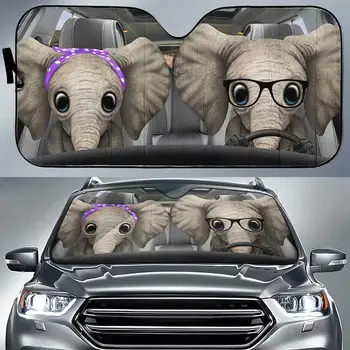 INSTANTARTS 3D Cartoon Elephant Print Reflectorizante Geamul Mașinii Sundshade Familie de Animale Anime Umbra Soare de Vară Parasolar Pliabil