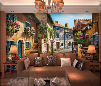 Obiceiul picturi murale 3D, 3D oraș European pictură în ulei peisaj papel de parede,canapea camera de zi TV de perete hârtie de perete dormitor