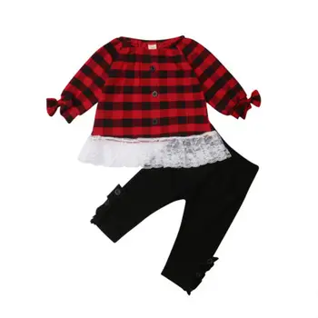 2019 Brand de Crăciun pentru Copii Copilul Copilul Fete Pleduri Dantelă Topuri T-shirt, Pantaloni de Costum Dimensiunea 1-4Y