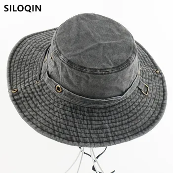 SILOQIN Vara Camuflaj Pălării pentru Bărbați Panama Pălărie Găleată de Pescuit Capac Vânt Coarda Fix Spălat Bumbac Călătorie Casual Plaja Hat