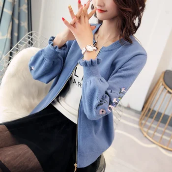 Noi de primăvară și toamnă pentru femei purta versiunea coreeană pulover sacou scurt vrac broderie cardigan tricotate bluza rosu net