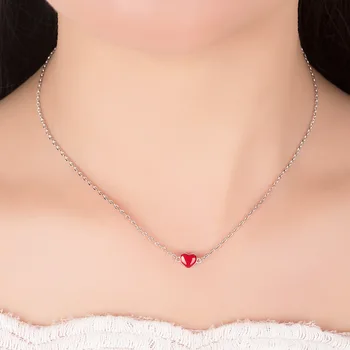 Noroc Rosii Inima de Inima Piersic Cravată Colier din Argint Placat cu Colier Pentru Femei Bijuterii Coliere & Pandantive Colar Kolye 1CF3