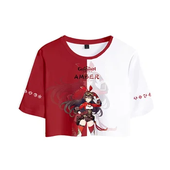 Anime Genshin Impact Crop Top Fierbinte Joc Genshin Impact Cosplay Haine Grils Drăguț Topuri de Vara T-shirt Kawaii Moda Tricou