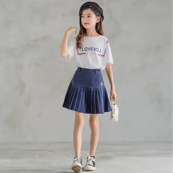 Vara Fete Adolescente Haine Set 2022 Copii coreeană Imprimate T-shirt Maxi Fusta 2 buc Haine Copii Haine de Fata de 12 14 Ani