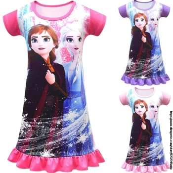 Disney Noua Moda Fete Pentru Copii Haine De Desene Animate Congelate Cămașă De Noapte Zburli Maneca Scurta Printesa Rochie Fete Copii Pijamale, Camasi De Noapte