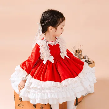 Copilul Fete Lolita Dulce Tort Roșu Rochie de Fată spaniolă Printesa Rochie de Petrecere pentru Copii Fata de Ziua de nastere Copil Fata de Tinutele de Crăciun