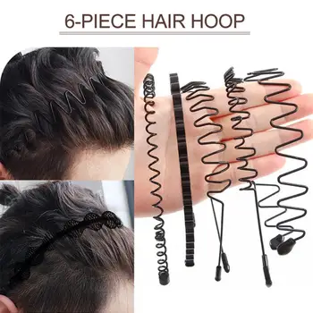 6pcs Barbati Femei Unisex Negru Ondulat Clip de Păr Capul Hoop Bandă Sport Bentita Hairband Moda de Metal Simplu Cerc Păr Accesorii