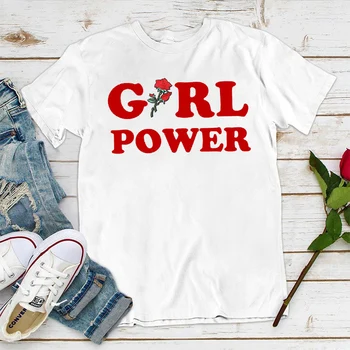 T-Shirt Ropa Mujer Scrisoare de Imprimare de Vară O-Gât Supradimensionat Tricou Top Feminin Fata de Putere Print T Camasa Maneca Scurta pentru Femei Tricouri
