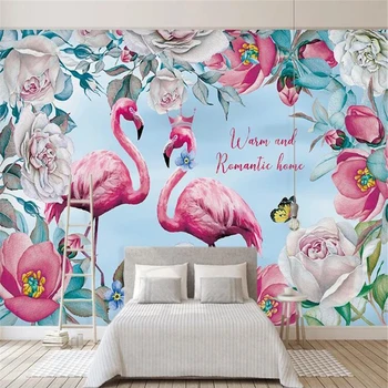 Floarea Flamingo Poster picturi Murale Personalizat Tapet 3D Pentru Camera Copii Dormitoare Camera de zi rezistent la apa Pictura pe Perete de Hârtie