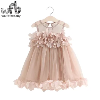 De vânzare cu amănuntul 2-8 ani netă fire vesta rochie floral fata rochie de vară pentru copii flori Brodate
