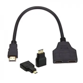 Cablu HDMI-compatibil cu Dual compatibil HDMI de sex Feminin Y Splitter Comutator de Extensie Cablu Adaptor cu Micro si Mini HDMI Adaptor