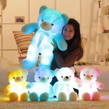 50cm Creative LED-Ursuleț de Pluș Animale de Pluș Jucărie Colorat Stralucitoare Cadou de Crăciun pentru Copii Perna