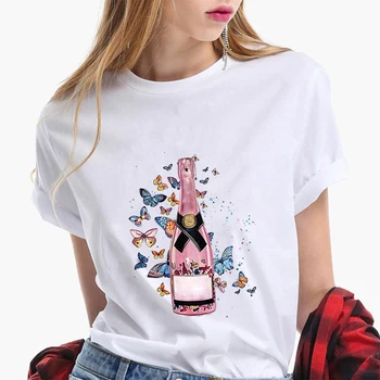 2021 Noi Femei T-shirt Harajuku a Crescut de Aur Pahare de Vin Print Top Femei T-shirt de Imprimare de Moda O-Gât Doamnelor Topuri Tricouri