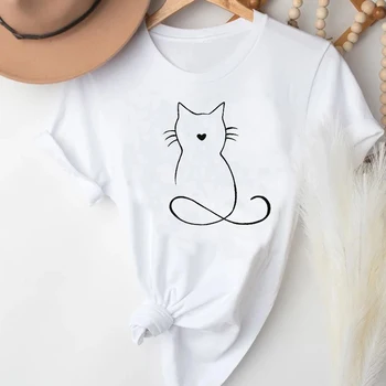 Tricouri Femei Desene animate Iubesc Pisica de Companie de Imprimare Primavara-Vara Moda Grafic T Tricou Top Lady Imprimare de Călătorie Tee T-Shirt