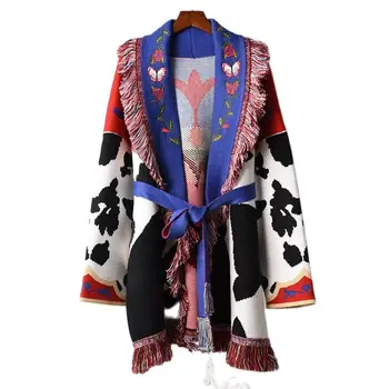 Femei De Lux Cardigan Tricotate Pulover Retro Stil Național V Gât Ciucure Casual Tricotaje Haina Pentru Iarna 2021 Noua Moda