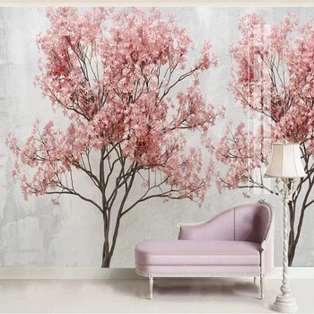 Foto personalizat Tapet Nordic Moderne Pădure Flori Roz Murală Living, Dormitor, TV, Canapea de Fundal de Decor Acasă Papel De Parede