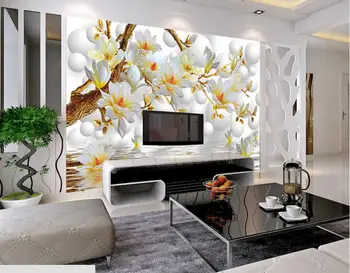 Personalizate 3D cercul de fundal,elegant whilte Magnolie floare tapet,canapea camera de zi TV de perete dormitor foto tapet mural