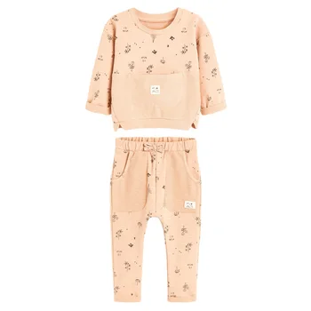 Toamna Bumbac Fetita Designer De Haine De Toamna Pentru Copii 2 Bucata Set De Pijama Brand Buzunar Flori Tricou + Fată Copilul Print Pantaloni