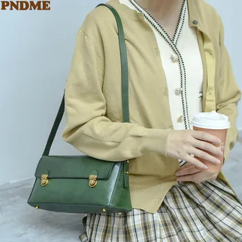 PNDME designer de moda originale din piele doamnelor geanta de umar casual, natural real vacă femei partid de blocare geanta sub brat