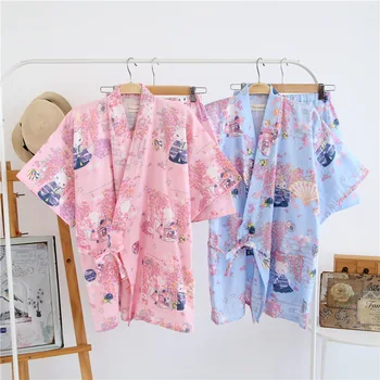 Primavara-Vara Noi Femei Pijamale din Bumbac Tifon Moale Set de Pijama Mediu Maneca Pijamale cu pantaloni Scurți Kimono Liber Homewar