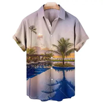 Bărbați 3D copac de nucă de cocos Imprimare Tricou, casual, stil Hawaiian liber tricou barbati maneca scurta tricou, vară, plajă, vrac top