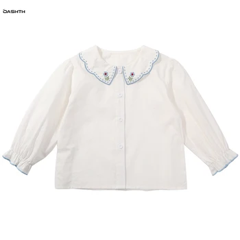 OASHTH Fete cămașă cu mâneci lungi de primăvară și de toamnă nou de îmbrăcăminte pentru copii, brodate alb bluza fete copii