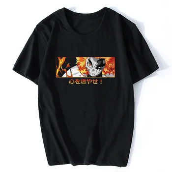 Anime Demon Slayer T-Shirt Rengoku Kyojuro Haine Topuri Tricouri Barbati Din Bumbac Tricou Supradimensionat Streetwear