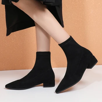 Femei de moda Cizme Elastice Glezna Cizme Toc Gros Pantofi cu Tocuri de Femeie Ciorapi Cizme 2020 Nou Toamna Iarna zapatos de mujer