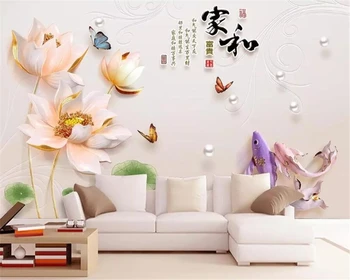beibehang tapet Personalizat murală relief lotus pește fluture bTV perete de fundal Fotografie tapet papel de parede tapet 3d