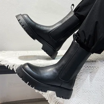 de mari dimensiuni mens de moda chelsea cizme negre toamna iarna pantofi de înaltă cowboy platforma de boot frumos original din piele lung botas