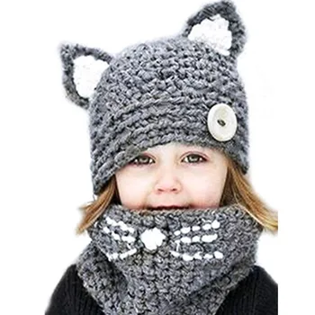 Copii Pălării de Iarnă Caldă Copii Drăguț Pisica Capace 2 buc/set Fular Palarie Copii Băieți Fete Pălării Tricotate Capac