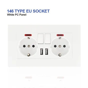 UE Priză de Perete Cu Comutator Indicator LED de uz Casnic Europeană PC Panou de 16A USB Port de Încărcare 146mm*86mm Dublu Priză de Perete