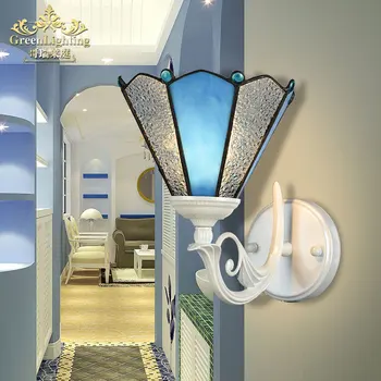 Stil mediteranean Lumini de Perete albastru simplu Europene pastorală lampă de noptieră scări culoar TV de perete oglinda farurilor singur cap
