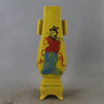 Antic SongDynasty vaza de portelan,glazura de culoare galben cu toc de sticla,pictate manual meserii,Decorare,colectia&Podoabă